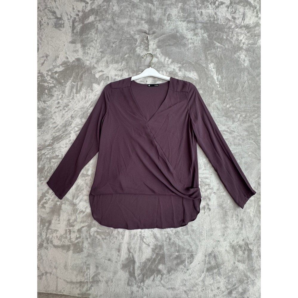 krisa Womens Plum Purple V Neck Draped Wrap Long Sleeve Blouse Top XS
